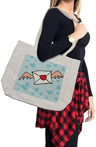 תיק קניות קריקטורות של אמבסון, תמונת עיצוב יום האהבה של מכתב אהבה עם כנפיים, תיק לשימוש חוזר