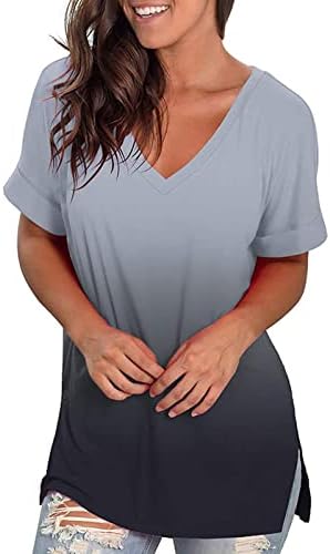 חולצות שרוול קצר אפור לנשים סתיו קיץ VNECK GRADIENIT GRAPHIC TOPS TOPS חולצות T בנות 2023 בגדים