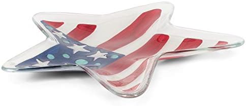 כוכב אמריקאי פטריוטי אדום לבן כחול 13 x 13 מגש יום עצמאות זכוכית