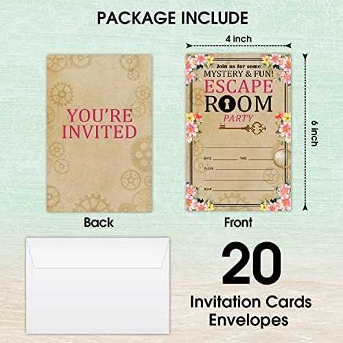 Lwbeo Mystery Hevildy Cards, מזמין מסיבת חדר בריחה, ציוד לקישוטים למסיבות יום הולדת שמח, 20 כרטיסי