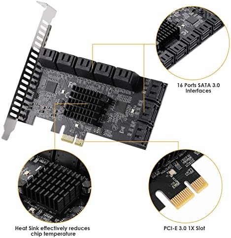JKTink PCI Express ל 16 PORTS1X כרטיס, 6 GBPS SATA 3.0 בקר, כרטיס הרחבה של PCIE, Non-RAID, תומך ב- HDDs,