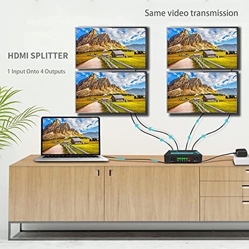 Tolmnnts HDMI מפצל 1 ב -4 החוצה מופעלת על ידי מתאם AC, מפצל מופעל HDMI תומך ב- 4K@30Hz 3D מלא HD1080P,