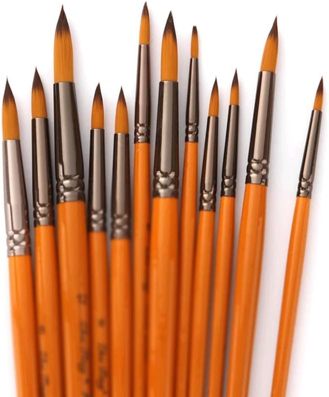 WYKDD 12 יחידות/סט עט עט עט ניילון מברשות צבע עץ לעץ לצבעי שמן צבעי שמן ערכת ציוד אמנות