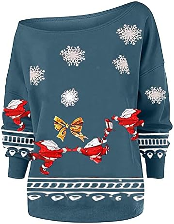 אחת כתף חולצות / שמלות לנשים חג המולד חמוד איילים הדפסה / מוצק צבע ארוך שרוול אופנה חולצות חולצות סקסי