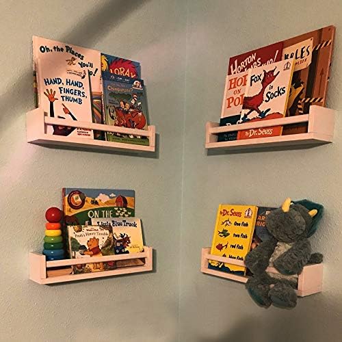 Crazymoto 4 חבילה לילדים מדף ספרים נטורל עץ צף משתלת מדף ספרים מדף קיר מדף קיר, עיצוב חדר ילדים לילדים,