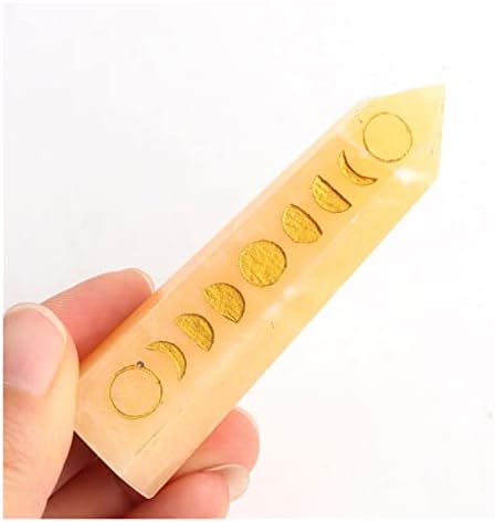 AG216 1 PC טבעי 8-10 סמ זהב קפוא נקודת אבן ירח שלב שינוי סמל גילופי קוורץ צהובים שרביט ריפוי קריסטל מתנה לקישוט