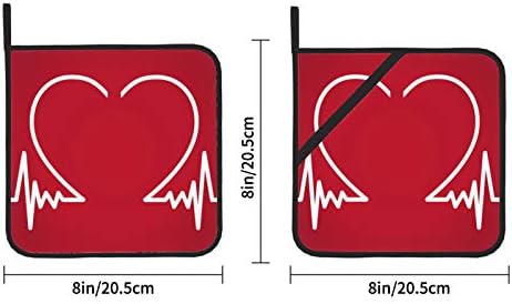 מחזיקי סיר מרובעים בקו פעימות לב מחזיקי סיר מרובעים מחזיקי סיר עמידים בחום 2 מחצלת חום 8 × 8 אינץ