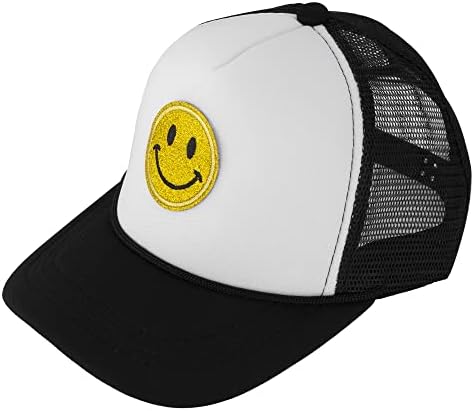 כובע פנים סמיילי רקום רשת קצף כתר גבוה כובע מתכוונן של Snapback Trucker לגברים ונשים