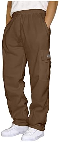 מכנסי טרנינג פליס משקל כבד של גברים מותניים אלסטיים אימונים רחבים רצים נמתחים מכנסי ספורט עם כיסים