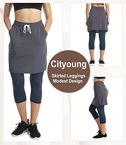Cityoung Capri עם חצאית מחוברת לנשים חצאית אתלטית עם חותלות חותלות חותלות צנועות חותלות לנשים