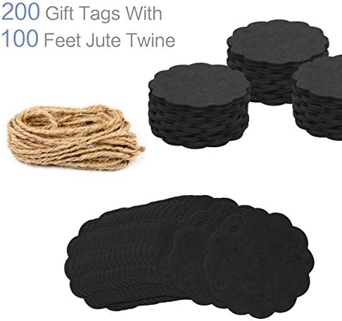200 יח 'שחור של קראפט שחור תגי מתנה לנייר מסולסין עם חוט חוט יוטה טבעי של 100 רגל