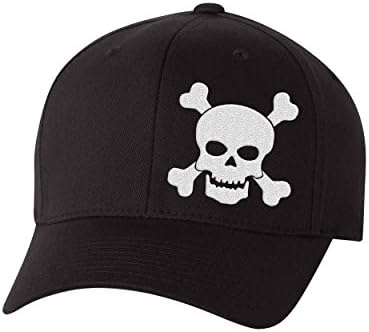 גולגולת ועצמות מוצלבות כובע כושר גמיש שחור, כובע בייסבול שחור עם גולגולת