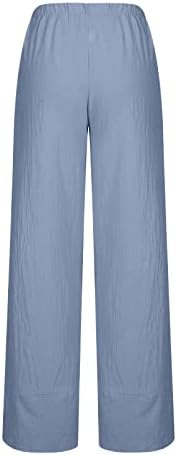 נשים של רחב רגל מכנסיים קיץ כותנה פשתן אלסטי מותניים מכנסיים עם כיסים טוליפ שולי קצוץ הרמון מכנסיים