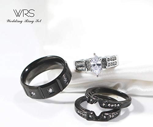 שתי טבעות שלו שלה חתונה טבעת סטי זוגות התאמת טבעות נשים של 2 מחשב שחור זהב מצופה לבן חתונה אירוסין