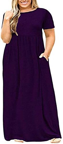 שמלת מקסי של Anuyalue לנשים 2023, גברת צבע אחיד שמלות זורמות שרוול קצר פלוס שמלה בגודל o צוואר נוח שמלה