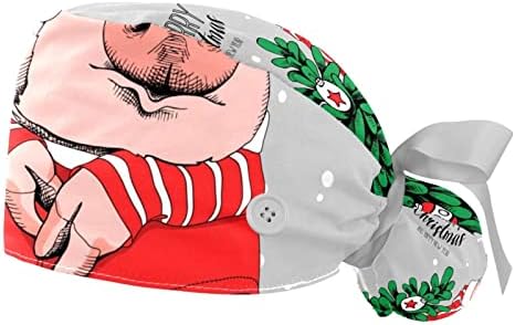 2 מחשבים אחות קרצוף כובעים נשים שיער ארוך, חזיר חג המולד בכובע העבודה המתכוונן האדום של סנטה עם כפתור