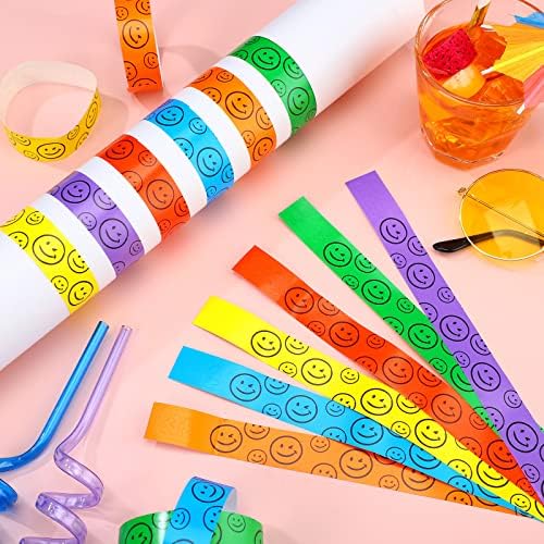 600 יחידות נייר צמידים לאירועים צבעוני עמיד למים קל משקל אירוע יד להקות צמידים מחייך פנים מגוון חבילה