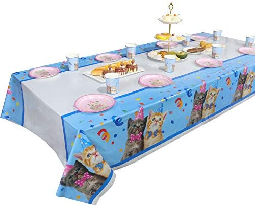 PANDECOR 1 חבילה לחתול מסיבת יום הולדת מפת שולחן אטום מים - 54 '' x 86 '' חתלתול מסיבת חיות מחמד פלסטי