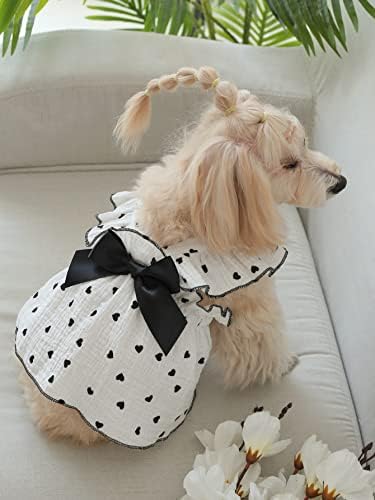 Qwinee הדפס לב כלב שמלת חתול קשת עיצוב שמלות כלב חמודות חצאית טוטו חצאית צ'יוואווה