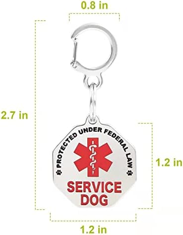 תג כלב שירות דו צדדי עם זיהוי כלב התראה רפואית אדומה, מדליון כלב שירות, נירוסטה, תהליך ליטוש אבן, עמיד,