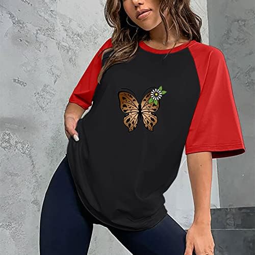נשים שרוול קצר חולצת טי פרפר גדול צוואר עגול אלגנטי קיץ יוצא חולצות בגדי רחוב חולצות שרוול ראגלן