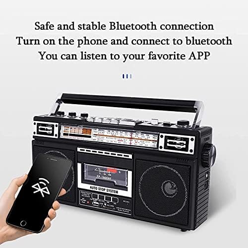 Boombox קלטת, המרה מרדיו לקלטת עם רדיו 4 פס עם Bluetooth, רמקולים כפולים 3 אינץ ', מיקרופון מובנה, מקליט ושוויון