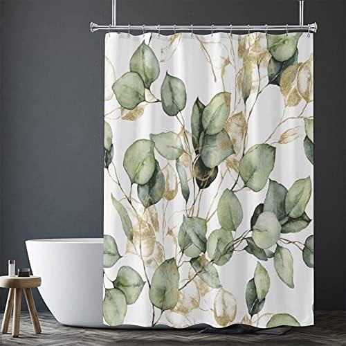 וילונות מקלחת ירוק ירוק אביב וילונות מקלחת זהב עלים ירוקים זהב וילון מקלחת צמחים טבעיים וילון