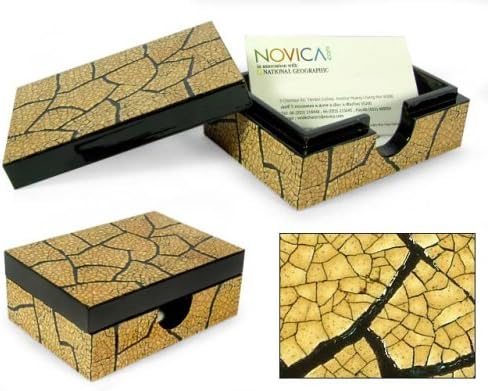 קופסת דקורטיבית עץ מנגו של נובייקה לכה, בז ', זהב מפוצח