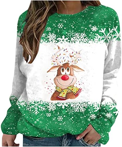 סווטשירט של פתית שלג לחג המולד נשים איילים חמודים חולצת הדפס חג המולד פלוס גודל רגלן שרוול ארוך סוודאות