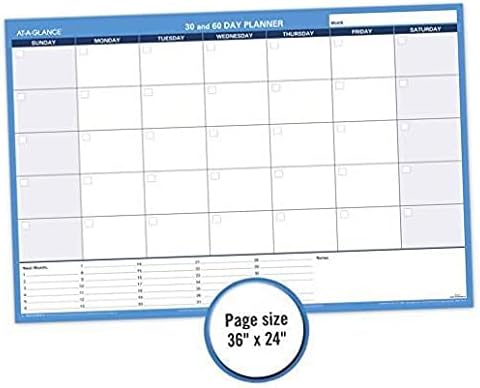 מתכנן קיר/לוח שנה, ללא תאריך, מחיקה, 30/60 יום, 36 x 24, לבן/כחול .10 חבילה