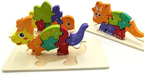 חידות פעוטות של Comconhmy בגילאי 2-4, חידות עץ לפעוטות 1-3 וילדים, צעצועים מונטסורי לחידות דינוזאור