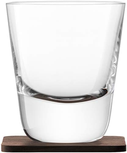 LSA ויסקי בינלאומי Renfrew כוס מיושן כפול מיושן 9.1 fl oz Clear & Walnut Coaster x 2, Clear/Walnut