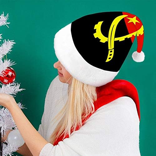 חג המולד סנטה כובע, אנגולה דגל חג המולד חג כובע למבוגרים, יוניסקס נוחות חג המולד כובעי לשנה חדשה חגיגי