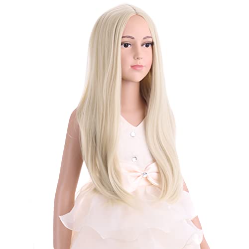 דודוויג ארוך בלונד פאות עבור בנות התיכון חלק אור בלונד ישר סינטטי שיער פאות למראה טבעי יומי פאה