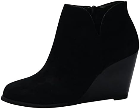 מגפי קרסול של Aodong לנשים עקב נמוך, Womens Wedge Boots Boots V Cut Heelsy Heels Side Booties