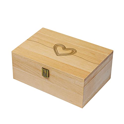 קופסת מזכרת עץ ללייזר לב, קופסת מזכרת, קופסת זיכרון עבור מזכרות גדולות ועץ קופסת אחסון מעץ עם מכסה צירים