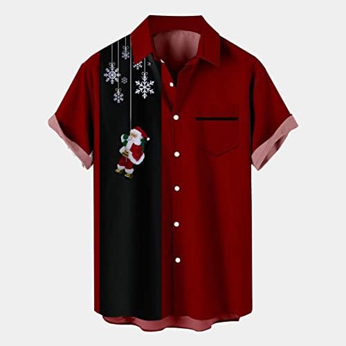 כפתור חג המולד של ZDDO למטה חולצות לגברים שרוול קצר מצחיק טלאים גרפיים טלאים של חולצות הוואי חולצות באולינג