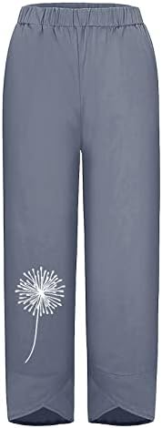 WOCACHI נשים שן הארי הדפסת מכנסיים קפרי עם כיסים תחתונים רופפים מכנסיים מכנסי רגל רחבים מזדמנים מכנסיים