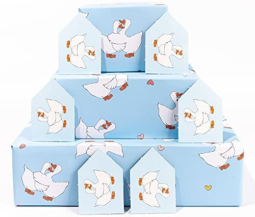 מרכזי 23 כחול גלישת נייר - חמוד ברווזים - 6 גיליונות של אהבה מתנה-יום נישואים או חג האהבה מתנה לעטוף עבור