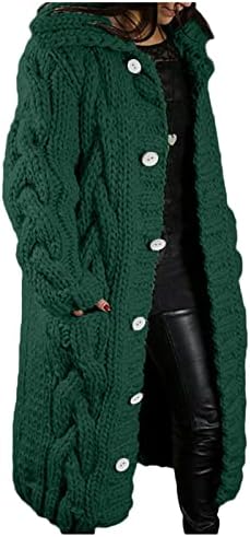 Oplxuo ארוך קרדיגן סוודרים נשים בתוספת כפתור סרוג כבלים בגודל סתיו חורף מעיל ארוך דש כיסים