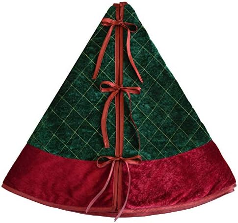 חצאית עץ חג המולד של קטיפה ירוקה קטיפה מרופדת, סריג יהלום, עץ חג המולד של קטיפה אדומה -36 אינץ '