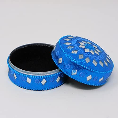 Devha אותנטי רב -צבעוני של מעצבים הודיים בעבודת יד מתנה/תיבות תכשיטים, כחול, 5 סמ
