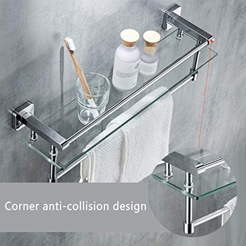 מדף רב-פונקציונלי של YGCBL, מדף זכוכית רכוב על קיר, מתלה לאחסון לחדר מקלחת קל לניקוי, מתלה תבלין/סגנון