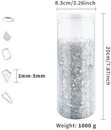 Billioteam 2.2lb/1000 גרם קישוט זכוכית כתושה, חצץ זכוכית לבנה מחזיקה חלוקי חלוקי אבן שבבים לשבבי פלטינה