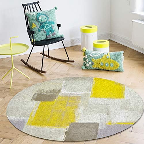 שטיח שטח עגול גדול לחדר שינה בסלון, שטיחים ללא החלקה בגודל 3.3ft לחדר ילדים, מופשט צהוב חום אפור