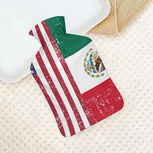 דגל מקסיקו אמריקאי בקבוק מים חמים עם כיסוי רך 1L שקית גדולה יותר קלאסית קלאסית לרגלי ידיים של כתף