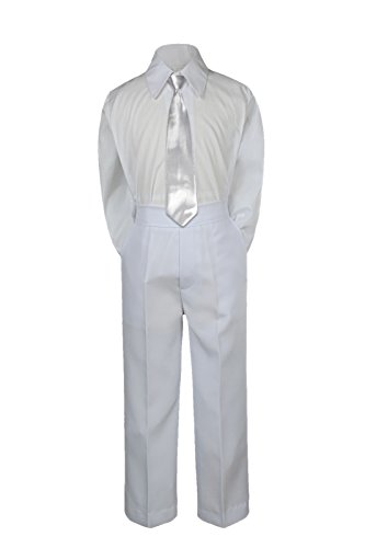 Leadertux 3PC בנים פעוטות תינוקות סאטן סאטן עניבת מכנסיים לבנים חליפה S-7