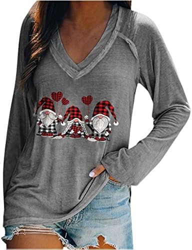 חולצות חג מולד לנשים גמדים חמודים גרפיים שרוול ארוך טוניקה טוניקה אופנה מזדמנת חג המולד רופף V