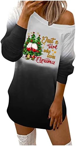 שמלת שרוול ארוך של נוקמופו דפוס חג המולד מזדמן של נשים סוודר צוואר עגול סוודר שמלת שרוול ארוך כפתור