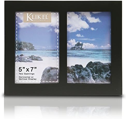 מסגרת קולאז 'צילום קליקל - מסגרת קיר עץ שחור - 2 פתחים - 5x7 תמונות - מסגרת תמונה משפחתית דקורטיבית